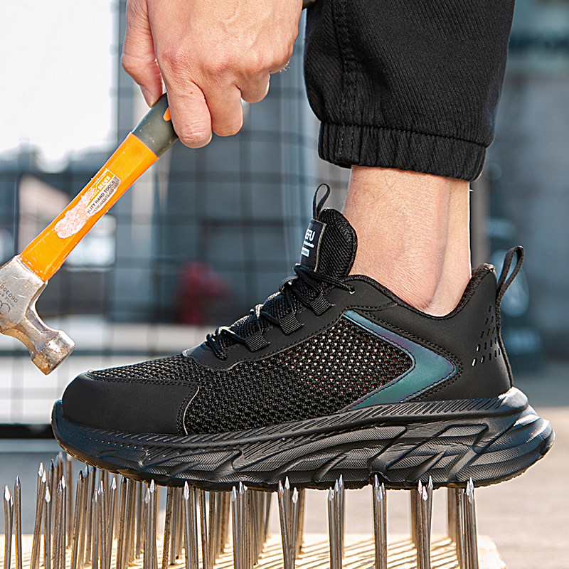 杰孚夏季劳保鞋男透气轻便防臭工作鞋女H防砸防刺穿软底黑色安全