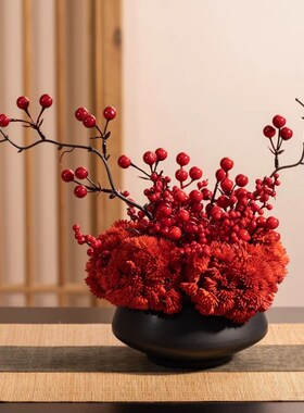展厅高档仿真花冬青红果发财果假花仿真绿植N造景大气桌摆落地插