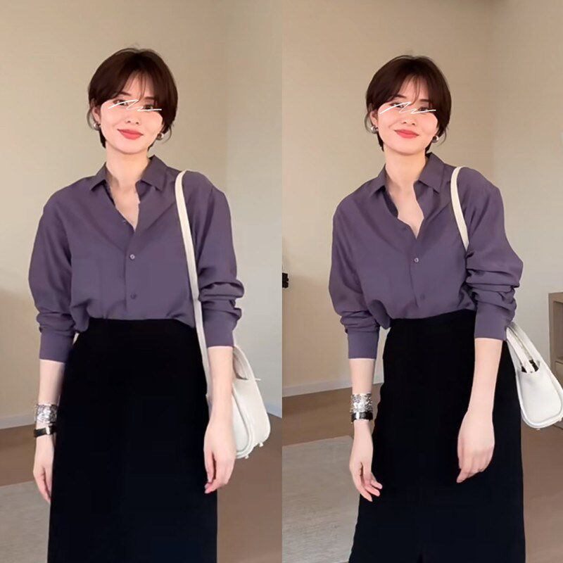 优雅的她小众黛n紫色通勤气质职业衬衫女显白显瘦抗皱衬衣春