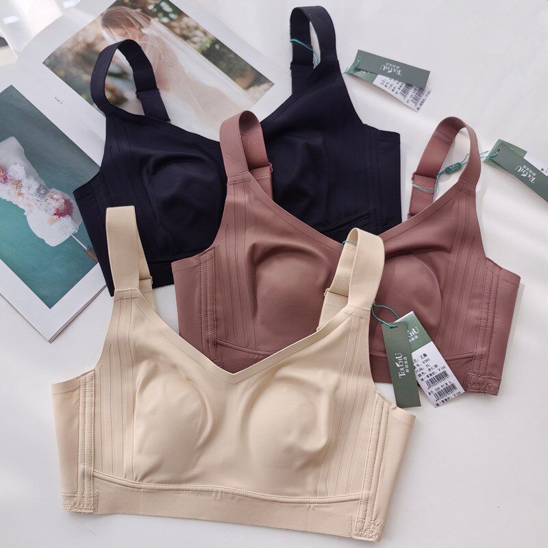 夏季超薄a兔耳杯无钢圈文胸大胸显小薄无痕内衣女聚拢侧收副乳胸