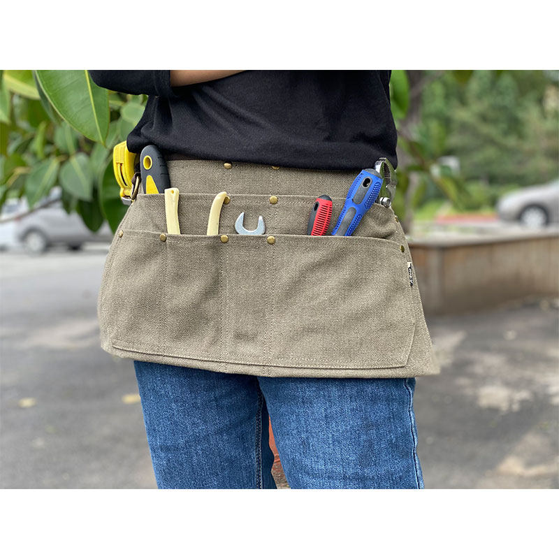 美式帆布半身围裙咖啡师园艺美甲美发围腰女短款工作服男定制logo