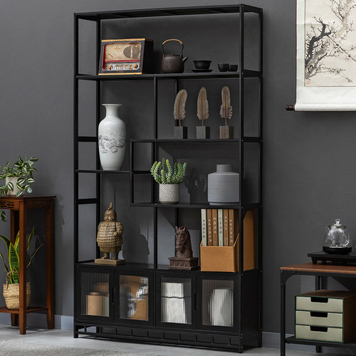 博古架实木中式茶柜置物架茶具茶叶架子茶桌小型现代简.约茶室展