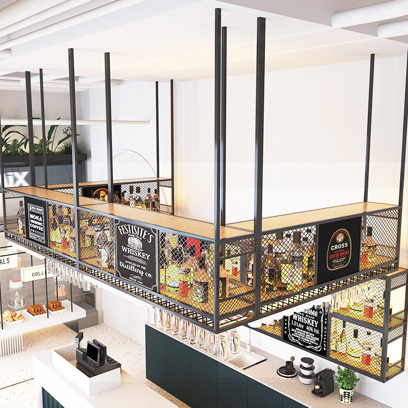 工业风酒c架吊柜悬挂式置物架铁艺红酒杯架吧台倒挂式架餐厅展示
