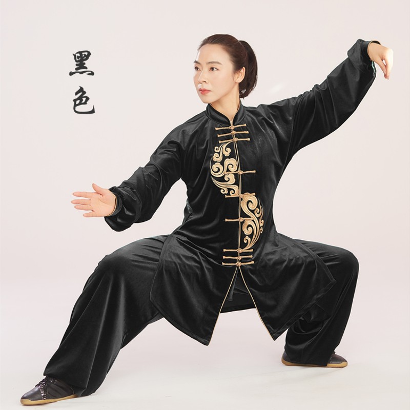 金丝绒太极服加厚刺绣不倒绒武术练功H比赛表演服保暖秋冬新款男