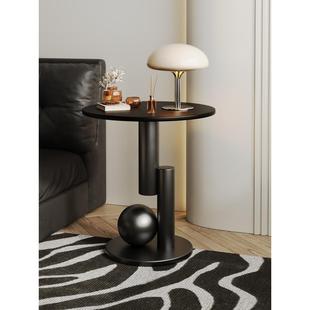 黑色边几茶几岩板沙发客厅家用床头高级感极简设计师可移动小圆桌