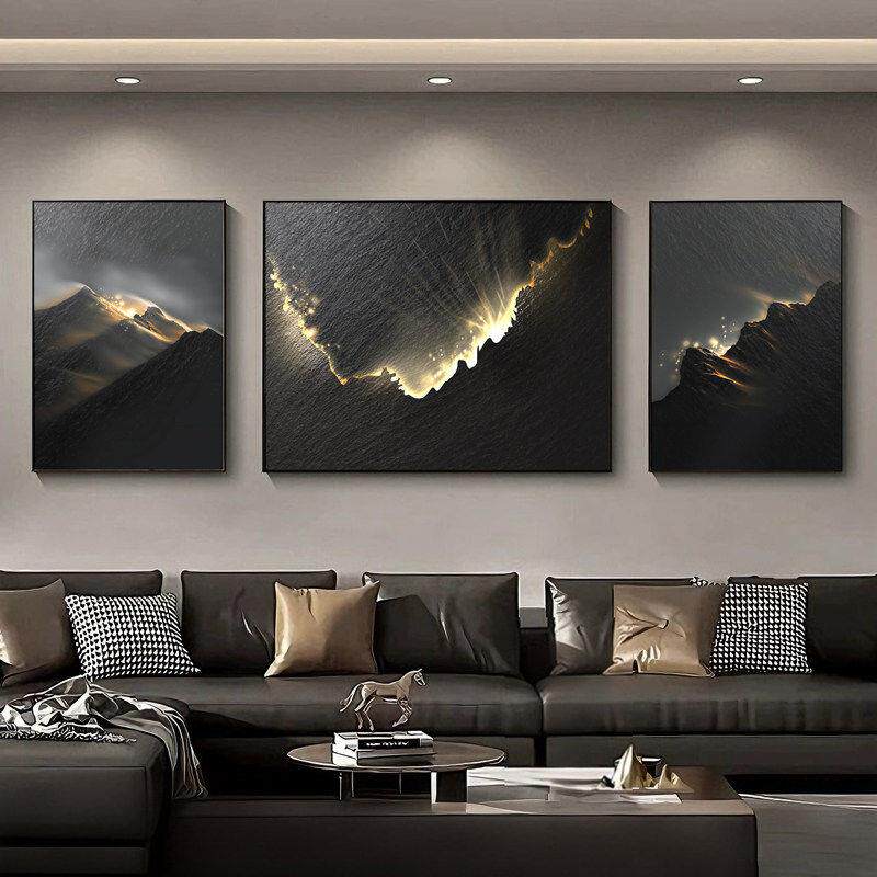 轻奢高级感客厅装饰画高端沙发背景墙三联画抽象简约现代挂画壁画