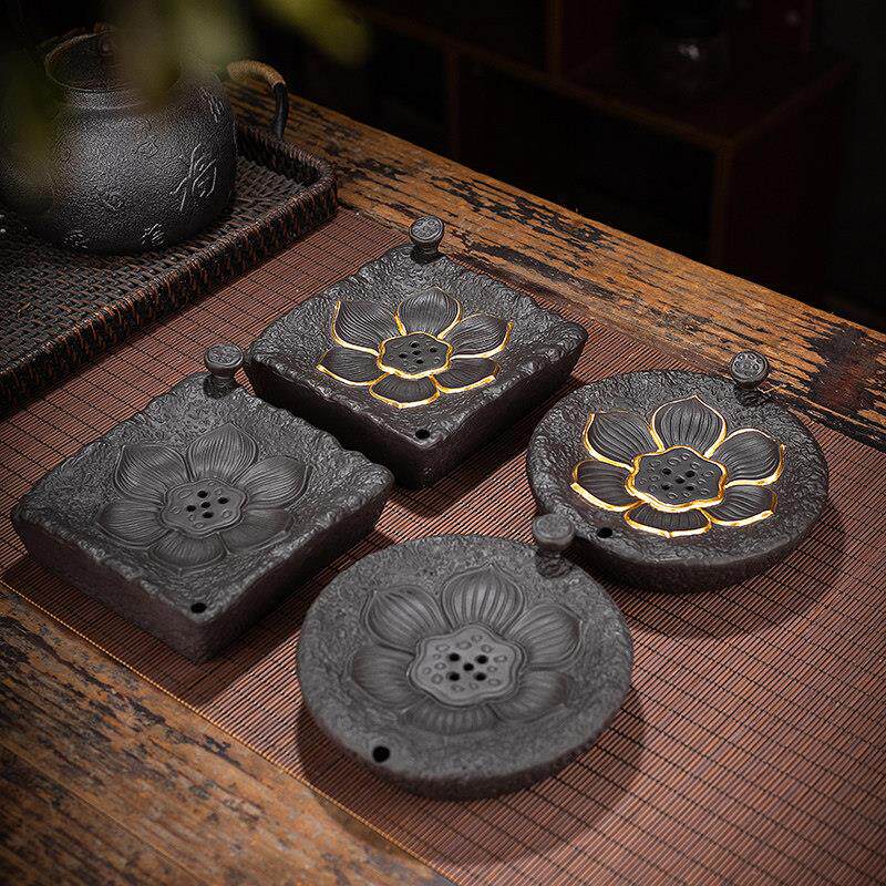 创意莲花紫砂壶承干泡台家用小型储水式覆古壶托 托托 托盘高端养