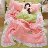 韩版 夏凉被花边水洗棉夏被空调被三件套四件套单双人薄被子可机洗