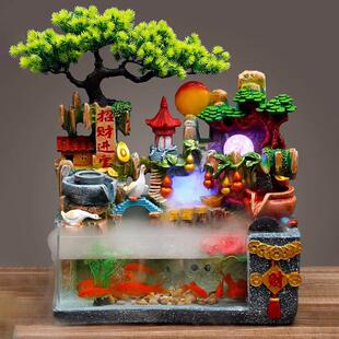 造景流水鱼缸客厅小型家用网红全套桌面生态创意金鱼缸循环水摆件