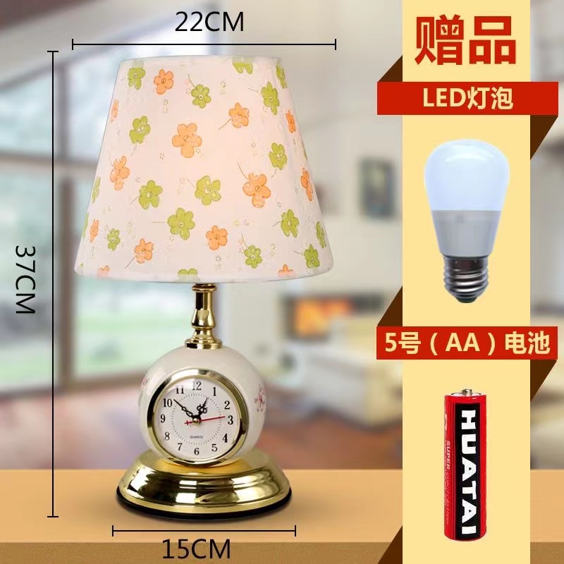 现代简约卧室床头台灯美式书房经典带表静音台灯欧式复古陶瓷灯