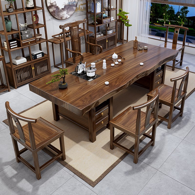 整板全实木大板茶桌椅组合原木新中式茶几功夫泡茶台茶具套装一体