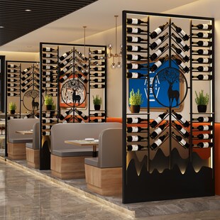 屏风铁艺红酒架卡座酒柜酒架玻璃酒吧清吧工业风隔断葡萄酒展示架