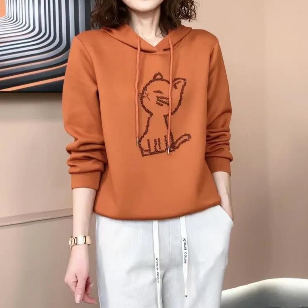 春季新款卫衣可爱喵咪韩版时尚连帽直筒显瘦长袖减龄卡通套头上衣
