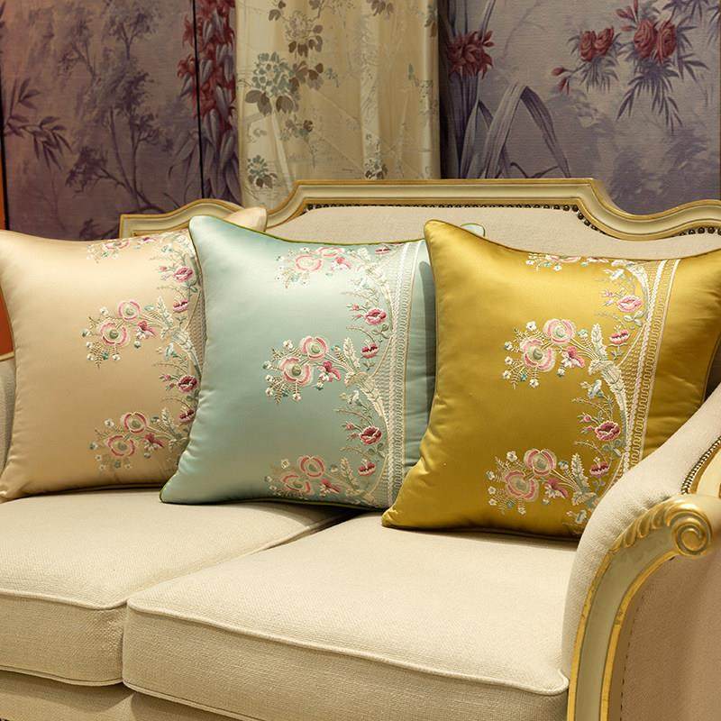 新中式沙发刺绣抱枕现代中式靠背客厅大靠垫套欧式简约腰枕不含芯
