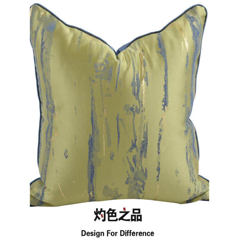 中式沙发客厅抱枕套床头大靠背现代蓝绿金缎面条纹靠枕靠垫不含芯