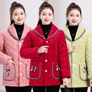 冬天三层保暖外套新款大人外穿罩衣加绒加厚时尚妈妈装洋气年女装