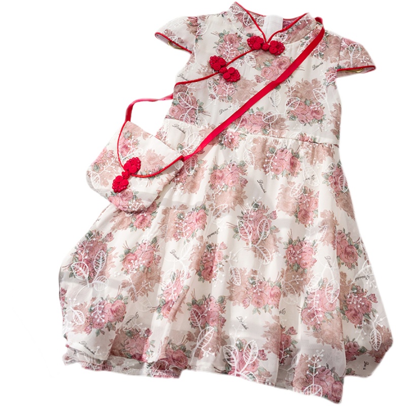 女童连衣裙2022新款夏季小女孩中国风女宝宝夏装古风旗袍碎花裙子