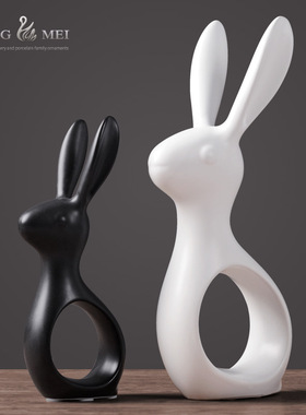 酒柜装饰品摆件北欧创意家居客厅陶瓷兔书房摆设电视柜工艺品摆件