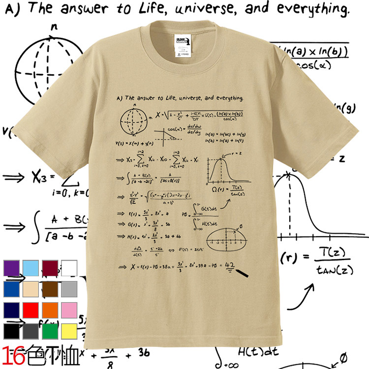 物理公式短袖T恤 终极答案42生命起源答案理工科概论手稿纯棉男女,男装,T恤,淘宝优惠券,粉丝福利购,淘宝优惠卷
