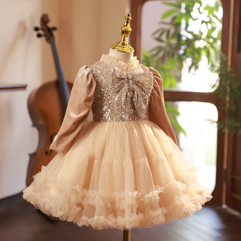 儿童礼服女童公主裙洋气高端花童小女孩生日主持人钢琴演出服秋冬