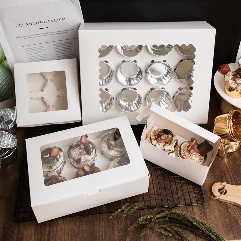 手提纸杯蛋糕盒子2/4/6粒装开窗慕斯包装盒布丁木糠马芬杯打包盒