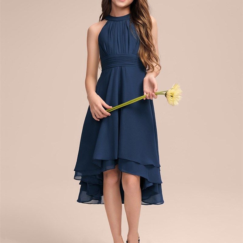 女童黑色晚礼服公主裙高端音乐会小提琴演出服前短后长雪纺钢琴夏