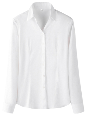 v领白色衬衫女职业夏季七分袖短袖工作服正装中袖衬衣2023年新款L