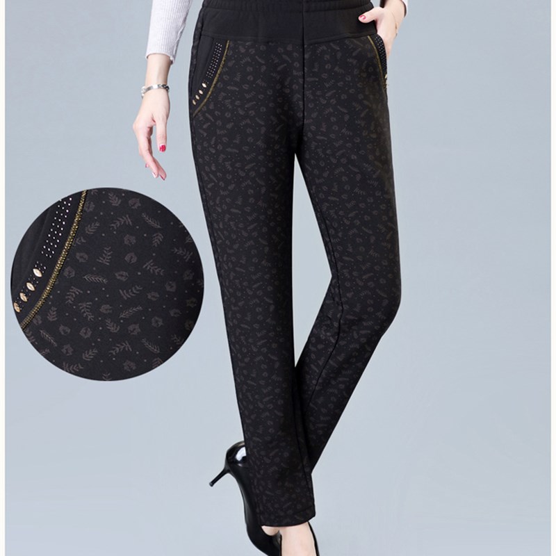 保暖加厚一体绒休闲女裤舒适弹力直筒显瘦九分裤中年妈妈秋冬裤子