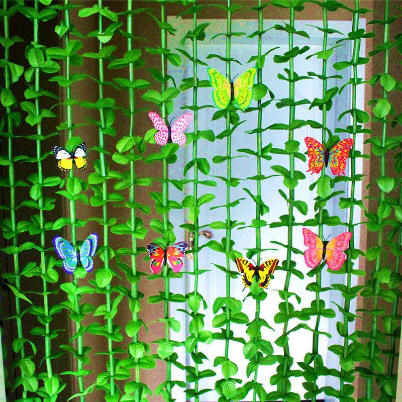 绿色叶子门帘防蚊夏挂帘玄关隔断帘美容院咖啡厅酒店幼儿园装饰品