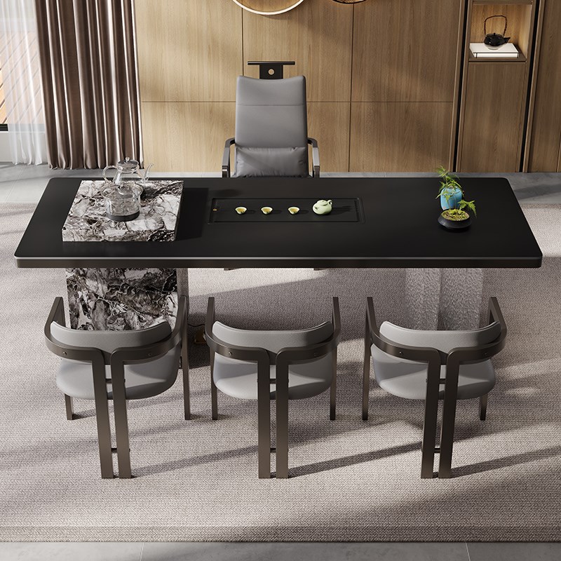意式现代极简2025新款高端岩板茶桌别墅客厅阳台设计师大板茶桌子