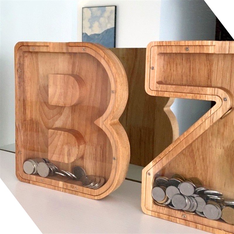 大号英文字母存钱罐储钱罐男孩女孩木头储蓄罐钱箱硬币收纳盒零钱