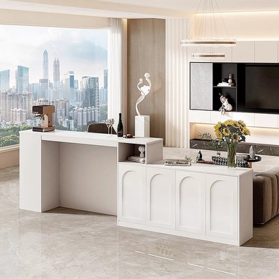 法式奶油风吧台桌家用沙发后背靠山柜长条桌子隔断实木岩板小吧台