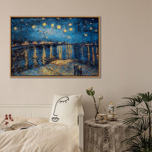 十七家装饰梵星空世界名画装饰画油画挂画星月夜塞纳河畔的星夜