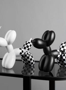 北欧现代创意棋盘格狗轻奢树脂高级感桌面客厅电视柜装饰可爱摆件