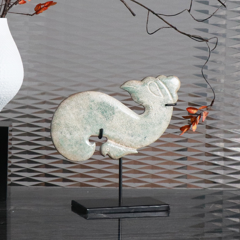 新中式雕刻凤鸟玉璧摆件售楼处博古架书房酒店样板房软装摆设品