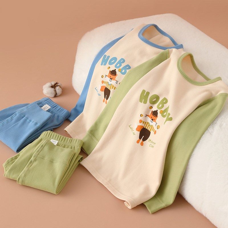 撞色卡通男童打底内衣套装加厚舒绒秋冬季男宝宝秋衣秋裤纯棉A类