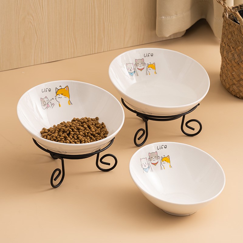 猫碗陶瓷猫粮碗狗狗水碗猫食盆盘斜口饭碗喂食碗护颈宠物猫咪用品