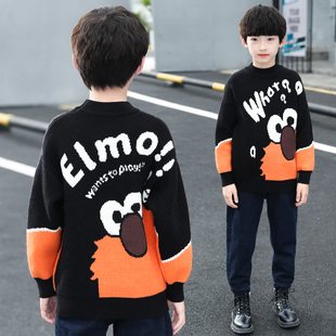 儿童装男童秋装加绒加厚圆领毛衣2021新款中大童男孩秋冬季针织衫