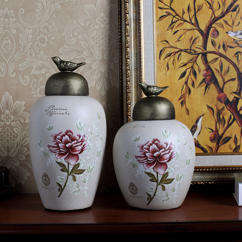 美式乡村花鸟陶瓷储物罐家居软装饰品客厅玄关酒柜样板间摆件欧式