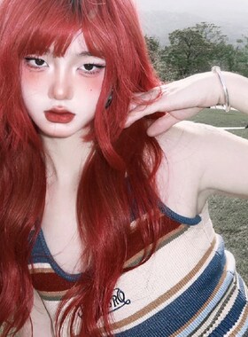 Lolita网红脏橘色羊毛卷假发女长发全头套式亮橙色大波浪长卷发型