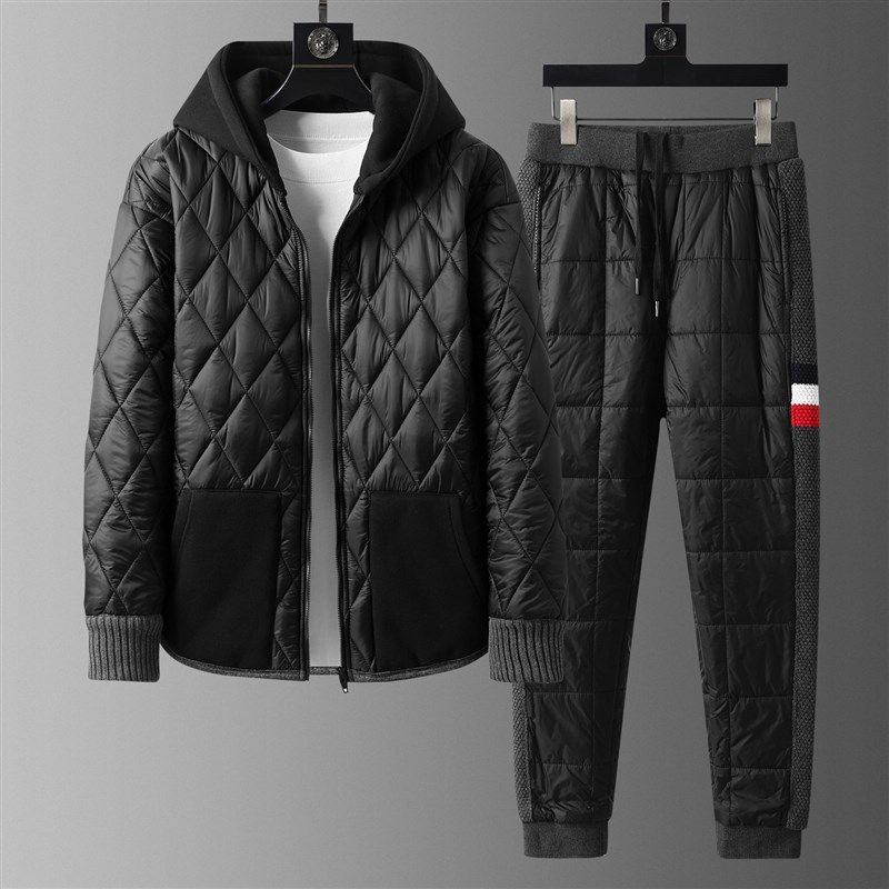 高端羽绒棉休闲套装男士冬季卫衣开衫连帽夹棉加厚棉衣棉服两件套,男装,休闲运动套装,淘宝优惠券,粉丝福利购,淘宝优惠卷