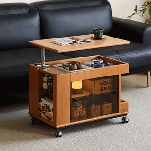 本木家居实木可移动升降茶几日式樱桃木茶水柜客厅沙发边柜小推车