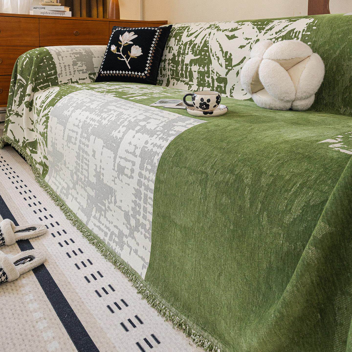 中古风沙发巾一整张全盖四季通用新款雪尼尔覆古沙发盖布坐垫套罩