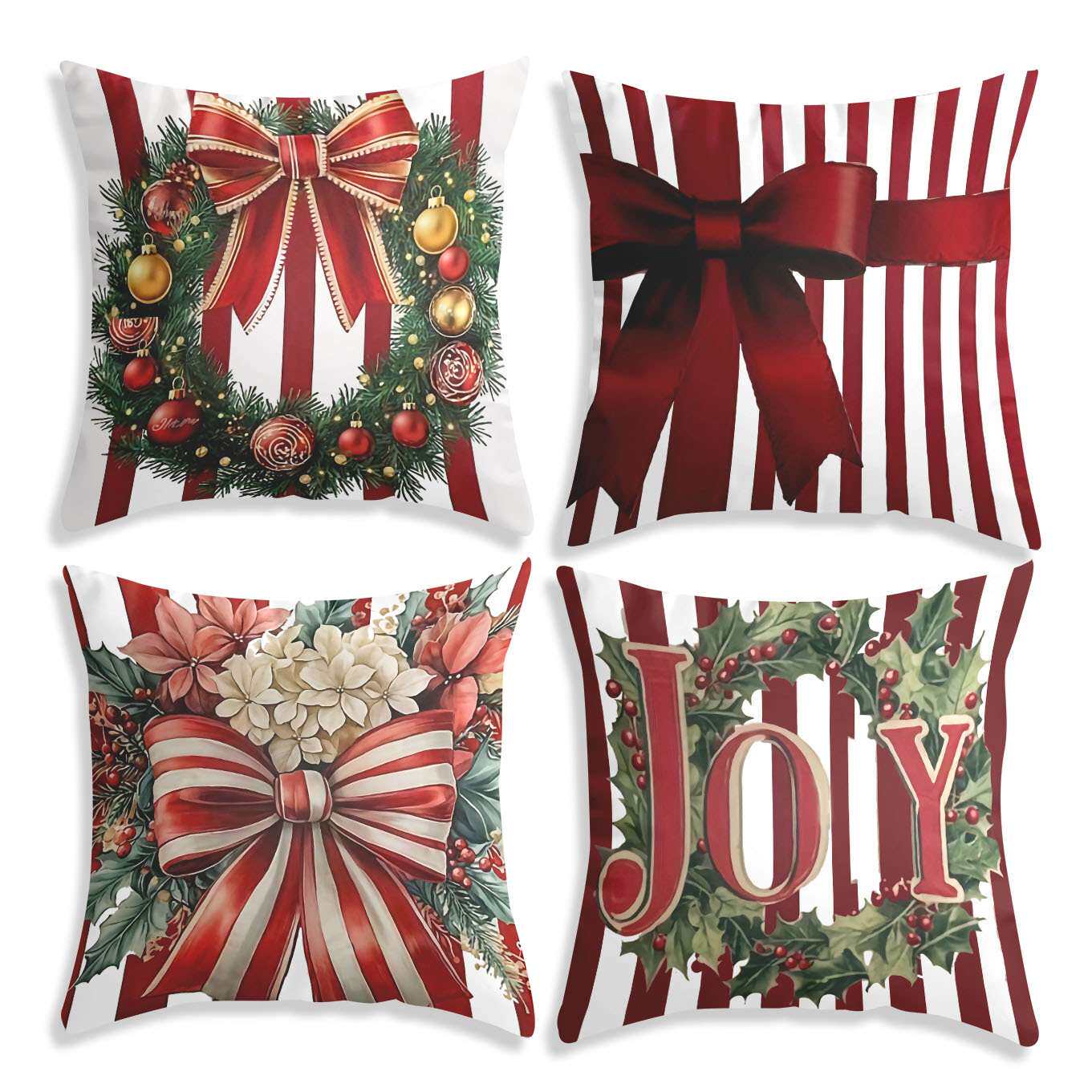 跨境热销圣诞节红色条纹蝴蝶结抱枕套节日装饰家居沙发靠垫抱枕套