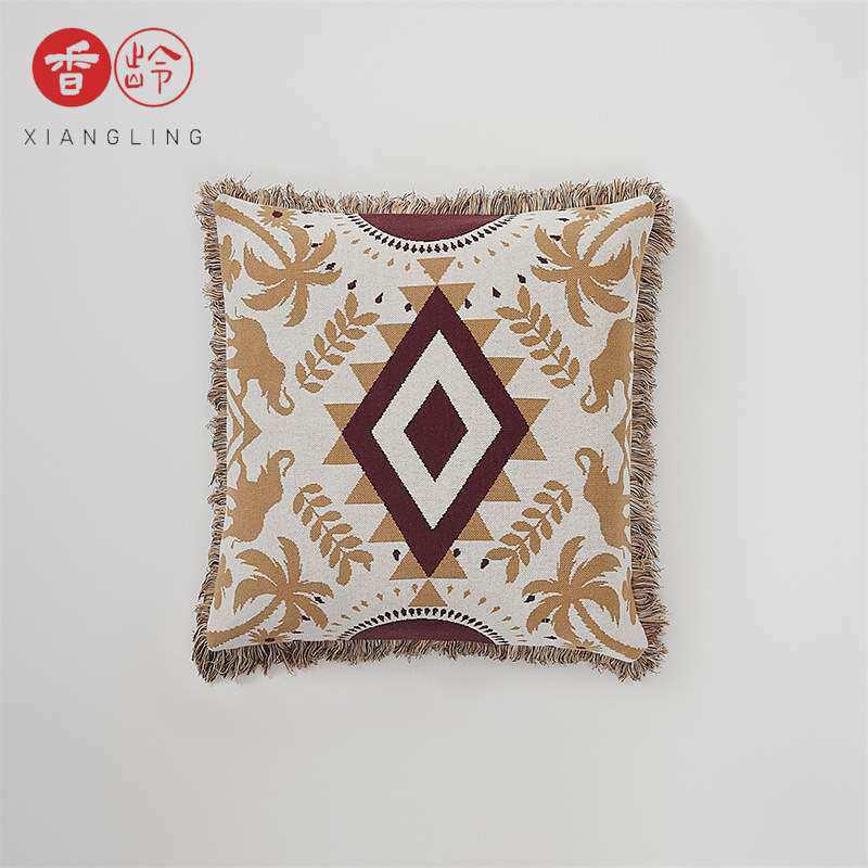 北欧流苏花边抱枕套客厅咖啡厅全棉针织沙发床头靠枕垫加大60x60