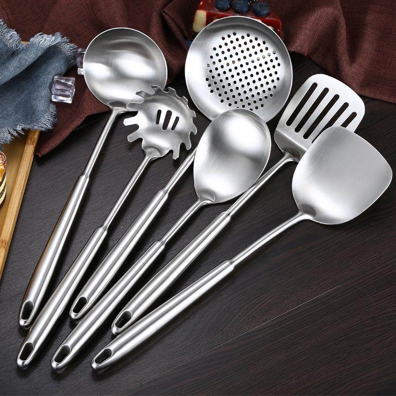 304不锈钢锅铲家用厨房用具烹饪菜铲子长柄加厚汤勺漏勺煎铲套装