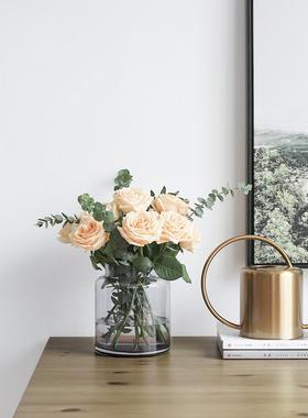 0ins北欧极简透明玻璃花瓶收口水培花瓶花器家居鲜花插花花瓶摆件