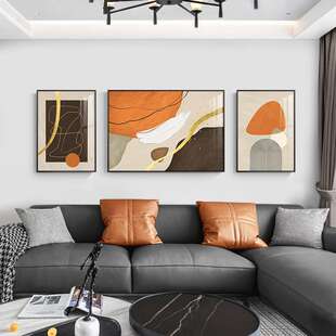 深圳大芬油画村简约现代客厅沙发背景墙装饰画三联画艺术线条北欧