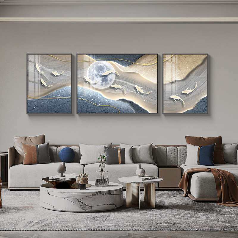 深圳大芬油画村客厅装饰画现代轻奢沙发背景墙挂画简约大气壁画