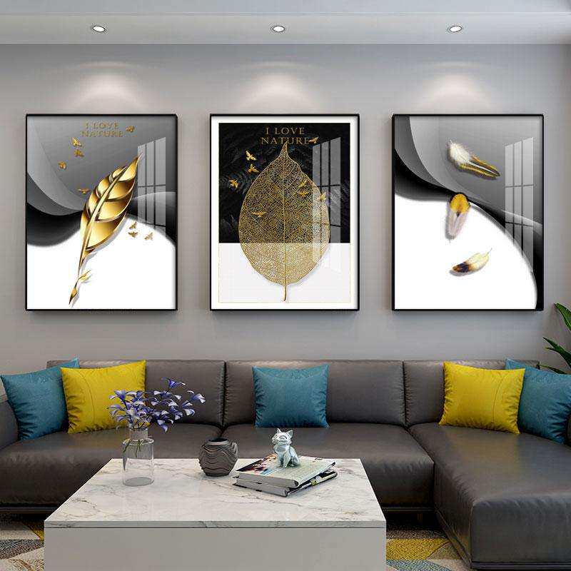 现代简约客厅三联画沙发背景墙装饰画北欧风格晶瓷挂画免打孔壁画